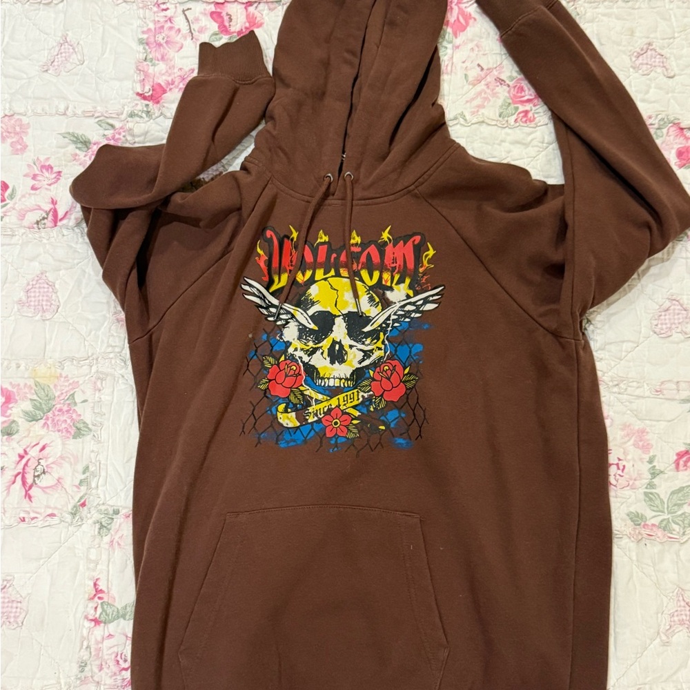 Volcom Brown Hoodie with Striped Detail